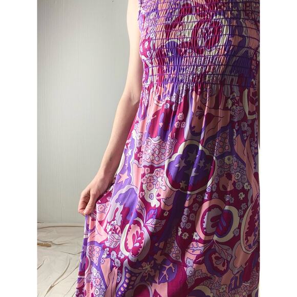 VINTAGE '60s JONATHAN LOGAN Groovy Flower Power Smocked Maxi Dress SMALL - Picture 6 of 12